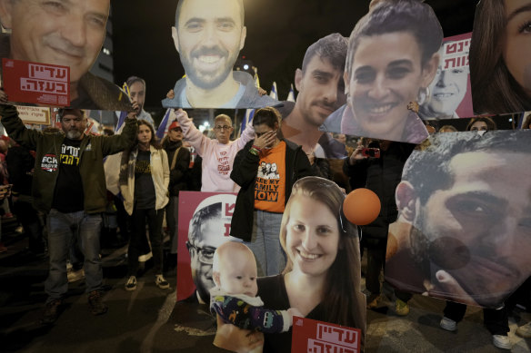 Demonstrators in Tel Aviv call for the immediate release of hostages being held by Hamas.