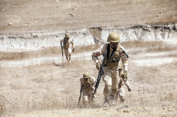 Burkina Faso paratroopers commando exercise under the supervision of Dutch special forces during US military-led annual counterterrorism exercise in Thies, Senegal. 