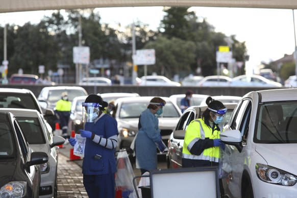 COVID 19 testing under way at Bondi Beach in Sydney’s eastern suburbs.