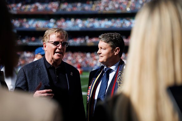 NFL commissioner Roger Goodell with Victorian Premier Ben Carroll at the NFL game on Friday. 