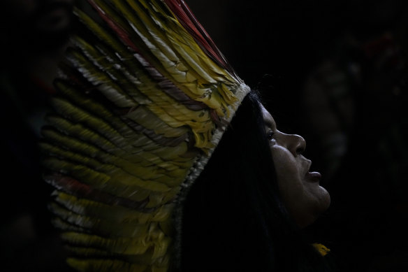 Sonia Guajajara, Brazilian Minister of Indigenous Peoples, speaks at a press conference in August, during the Amazon Dialogue meetings between countries whose lands make up the rainforest.