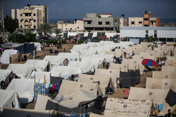 Tents for Palestinians seeking refuge in Khan Yunis, Gaza. 