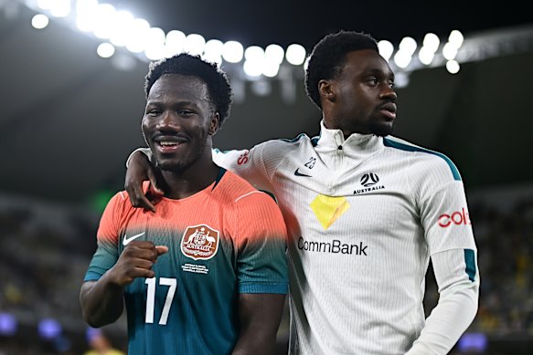 Socceroos duo Nestory Irankunda and Yaya Dukuly.