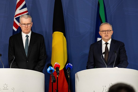 Home Affairs Minister Tony Burke and Prime Minister Anthony Albanese on Monday.