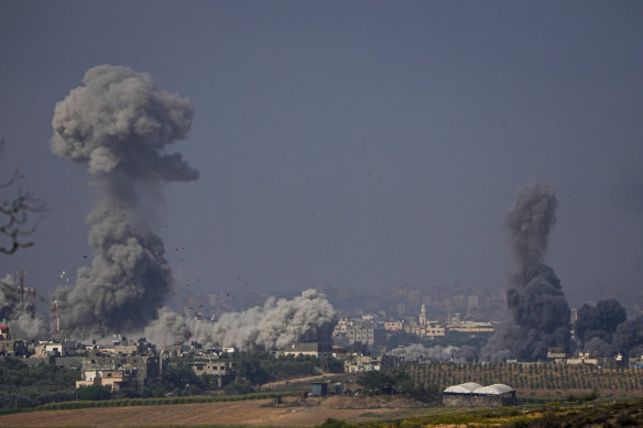 Smoke rises following an Israeli airstrike in the Gaza Strip.