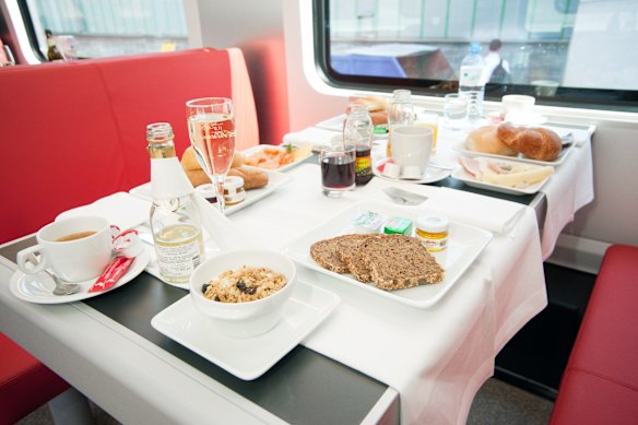 Meal service onboard.