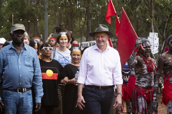 Prime Minister Anthony Albanese arrives for the Garma opening ceremony.