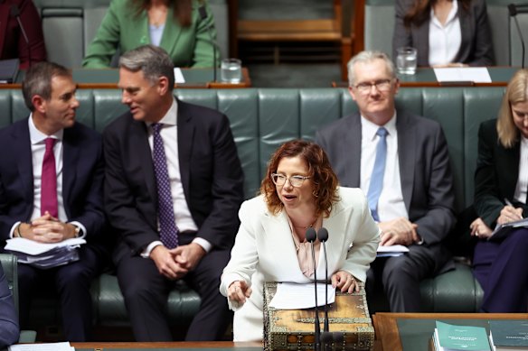 Amanda Rishworth in parliament during her slip-up on a Dorothy Dixer.