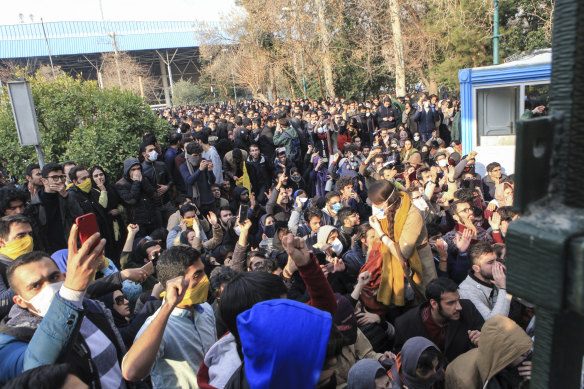 December 2017: university students attend a protest in Tehran, Iran.