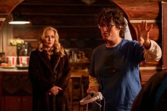 Anderson on set with director Jane Schoenbrun. 