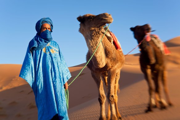 On the camel train in Morocco. Tips covered.