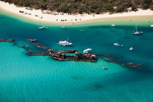 The Tangalooma Wrecks off Moreton Island are a popular snorkelling spot.