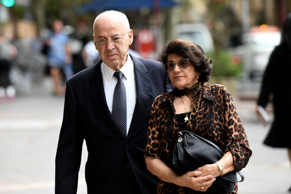 Former Labor minister Eddie Obeid arrives at the NSW Supreme Court, accompanied by his wife Judy Obeid, on Monday.