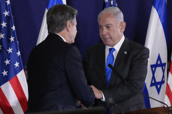 US Secretary of State Antony Blinken, left, and Israel’s Prime Minister Benjamin Netanyahu in Tel Aviv last Thursday. 