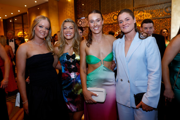 Lauren Butler, Sarah Rowe, Jordyn Allen and Brianna Davey of the Magpies at the W Awards on Monday evening.