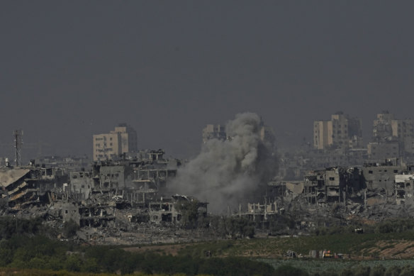 Smoke rises from the Gaza Strip during the ongoing bombardment.