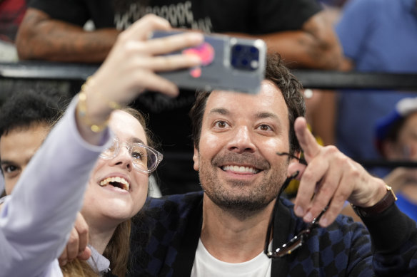 Jimmy Fallon at the basketball match between the USA and France.