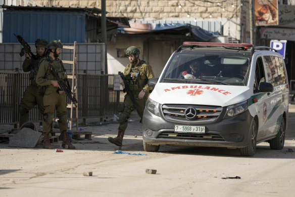 Israeli soldiers are seen during an army operation, in the Jenin refugee camp, West Bank.