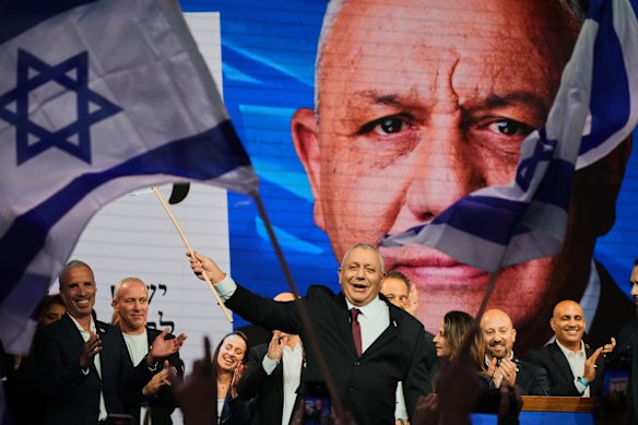 Gadi Eisenkot celebrating the exit polls with supporters in Tel Aviv.