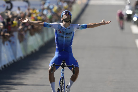 Michael Matthews after winning stage 14 of the Tour de France this year.