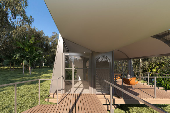 A one-bedroom, elevated house in Woodburn near Burrill Lake on NSW’s South Coast designed by Glenn Murcutt in 1987. Never built because one of the owners died, the house has strong similarities with Magney House, built in 1983, and one of the projects cited when the Australian architect won the Pritzker Prize for architecture. 