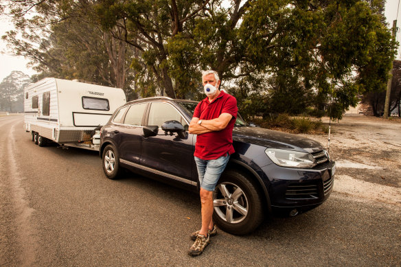 John Edwards, from Patterson Lakes, joins the second convoy departing Mallacoota for Eden.