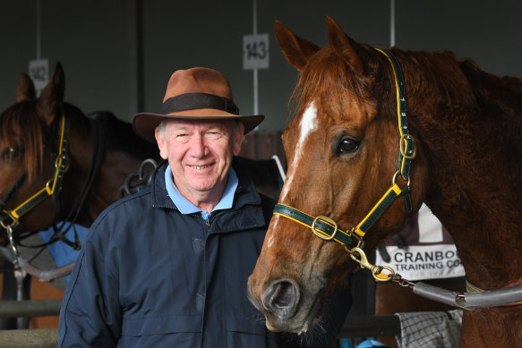 Gailo Chop with owner Terry Henderson after winning a Cranbourne trial on Monday.