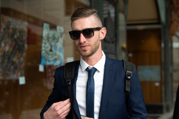 Luke David Eastop leaves the Downing Centre Local Court in Sydney on Wednesday.
