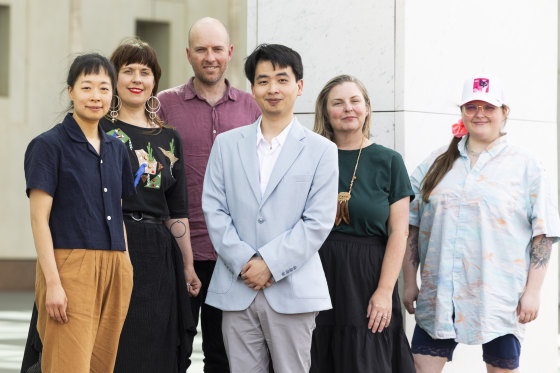 PM’s Literary Award winners (from left): Jessica Au, Shannyn Palmer, Sam Vincent, Gavin Yuan Gao, Jasmine Seymour and Sarah Winifred Searle.