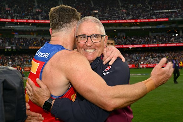 Lions coach Chris Fagan celebrates.