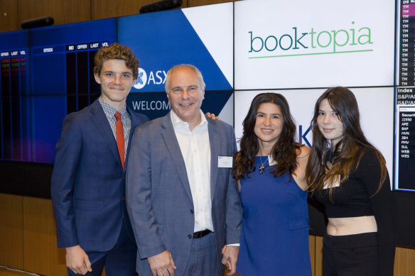 Booktopia’s Tony Nash with family at the company’s listing on the ASX.