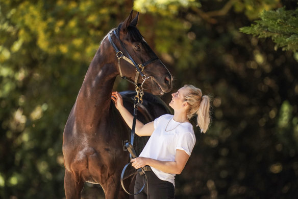 Melbourne Cup contender Persan and trackrider Nikki White.