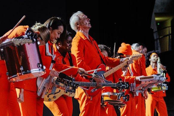 David Byrne performing at the Sidney Myer Music Bowl on Thursday night.