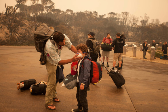 People stranded in Mallacoota after the bushfires that ravaged the town on December 30.