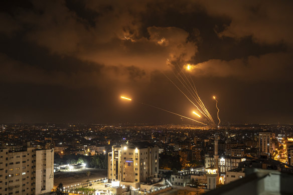 Rockets fired by Palestinian militants toward Israel.