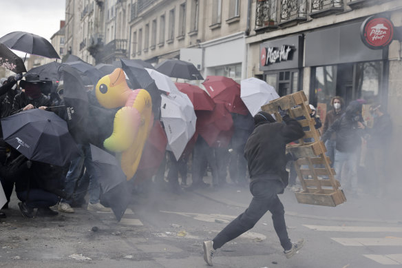 A protest in the French city of Nantes this month over plans to raise the age of the country’s pension.