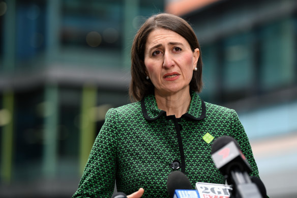 NSW Premier Gladys Berejiklian speaks to the media during a press conference in Sydney on Tuesday.