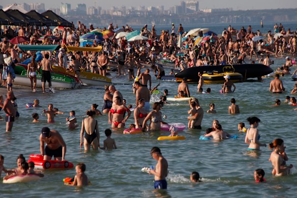 Holidaymakers flocked to the Black Sea in Odessa, Ukraine, over the weekend.