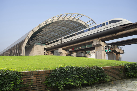 China’s high-speed magnetic levitation train, the Maglev.