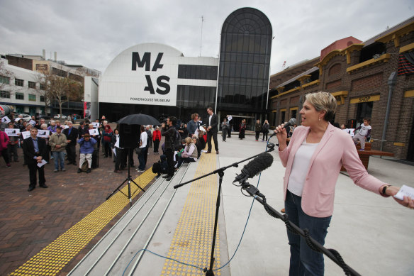 Tanya Plibersek speaking at the Save the Powerhouse rally in 2015.