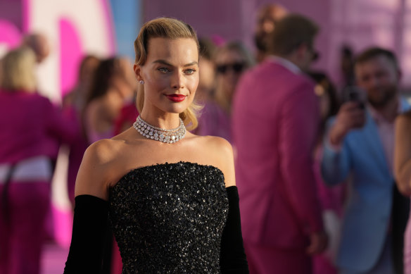 Margot Robbie arrives at the Los Angeles premiere of ‘Barbie’ on July 9, before the strike began. Robbie has not appeared on red carpets held under strike action.