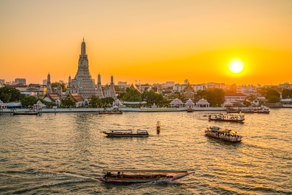 A sunset pleasure cruise along the often frenetic Chao Phraya River is an essential Bangkok experience.