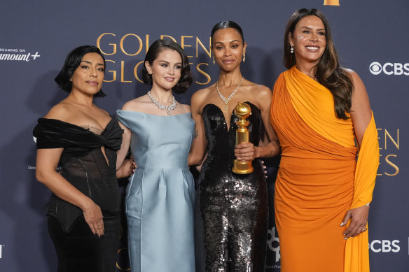 The Emilia Perez cast,  Adriana Paz, Selena Gomez, Zoe Saldana and Karla Sofia Gascon.