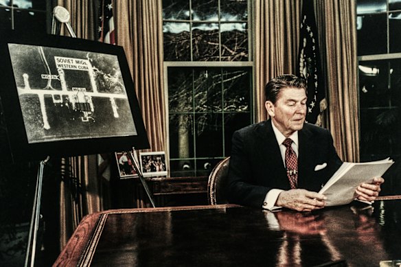US President Ronald Reagan delivers his address to the nation about a Strategic Defence Initiative in 1983.