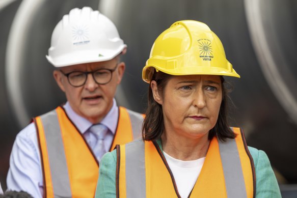 Then opposition leader Anthony Albanese with local Labor MP Fiona Phillips at Bomaderry during the 2022 election campaign.