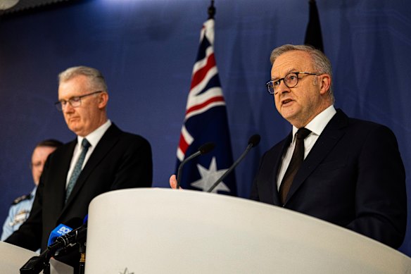 Home Affairs Minister Tony Burke and Prime Minister Anthony Albanese on Monday.