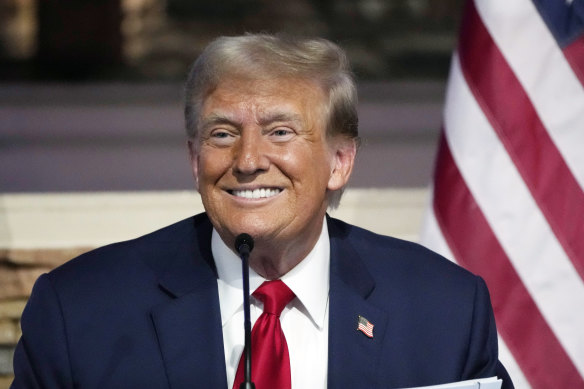 Republican presidential candidate former President Donald Trump speaks at a campaign event in Detroit in mid-June. 