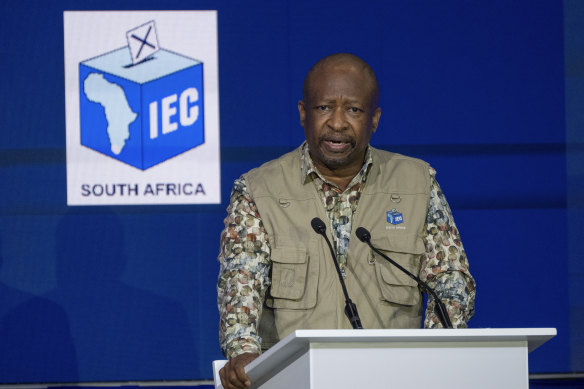 Independent Electoral Commission chief electoral officer Sy Mamabolo speaks to the media in Johannesburg.