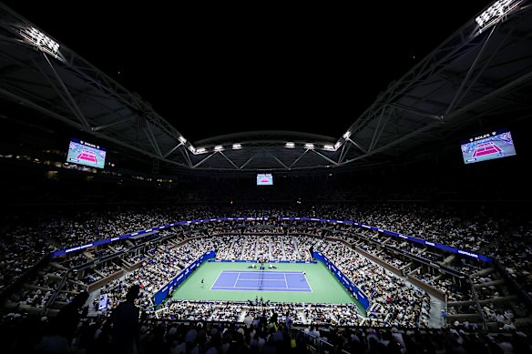 A view of Arthur Ashe Stadium during the men’s singles semi-final match between Felix Auger-Aliassime of Canada and Jannik Sinner of Italy on day 13 of the 2025 US Open. 