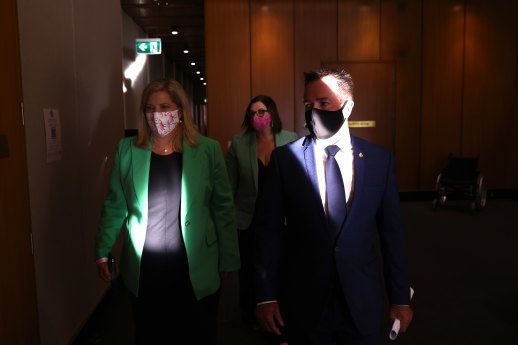 New NSW Nationals leader Paul Toole, with his deputy Bronnie Taylor and Education Minister Sarah Mitchell. 